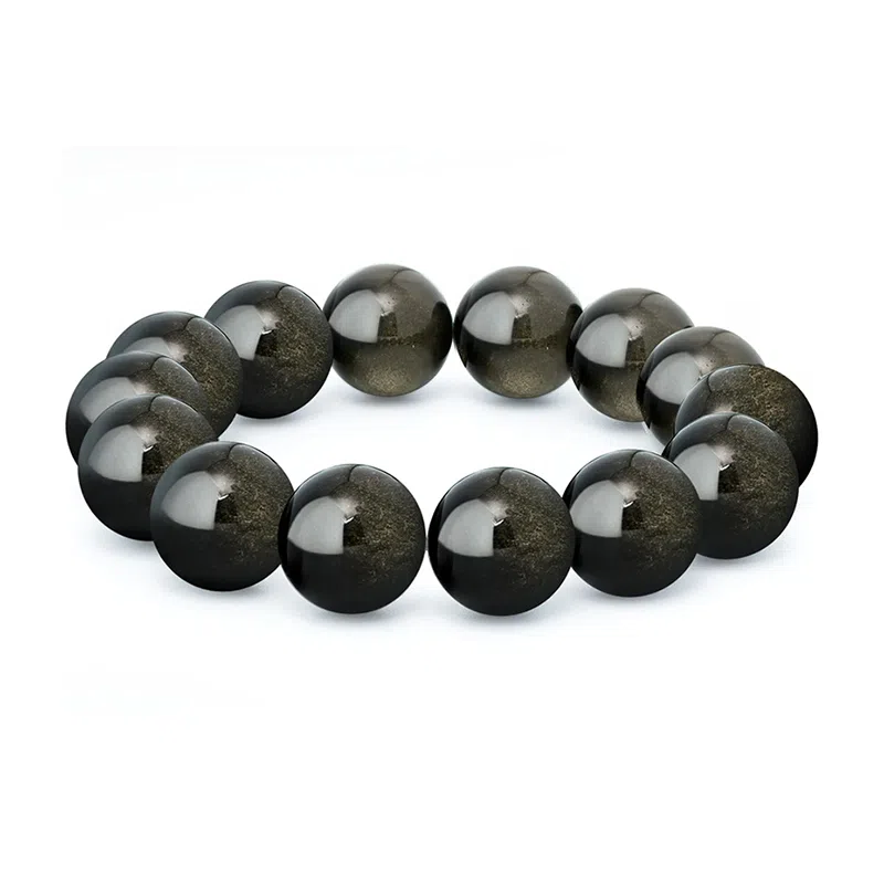 福茹记 六字箴言 新中式转运珠平安纳福复古招财文玩把件佛珠绕指盘玩念珠小众串珠男友生日礼品礼物礼盒可调节首饰 黑曜石 玉石手串 男