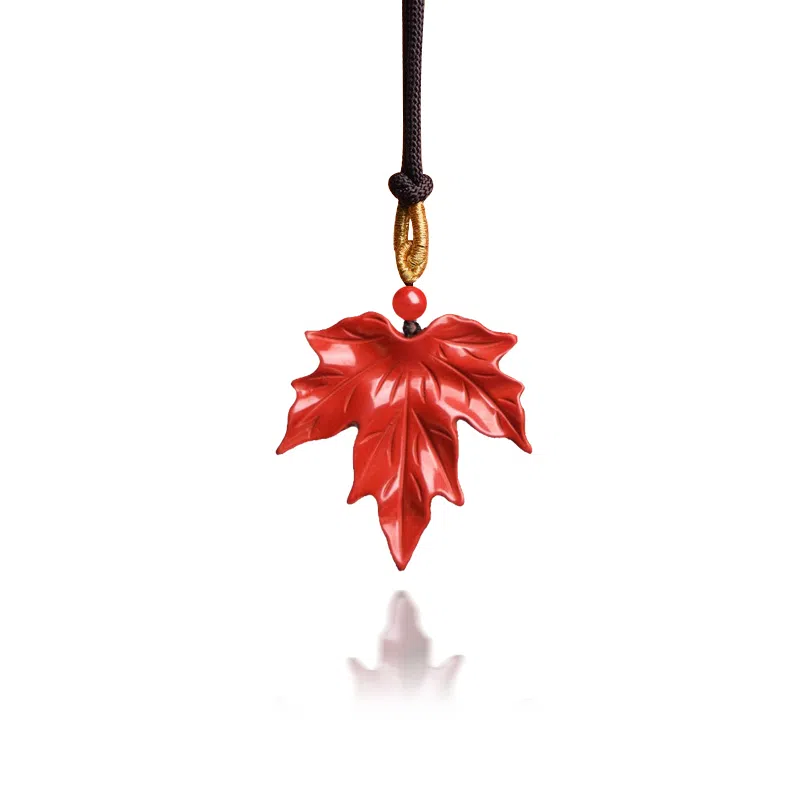 谧月珠宝 新中式古风枫叶优雅国风复古 再造辰砂朱砂 吊坠 男女同款情侣款