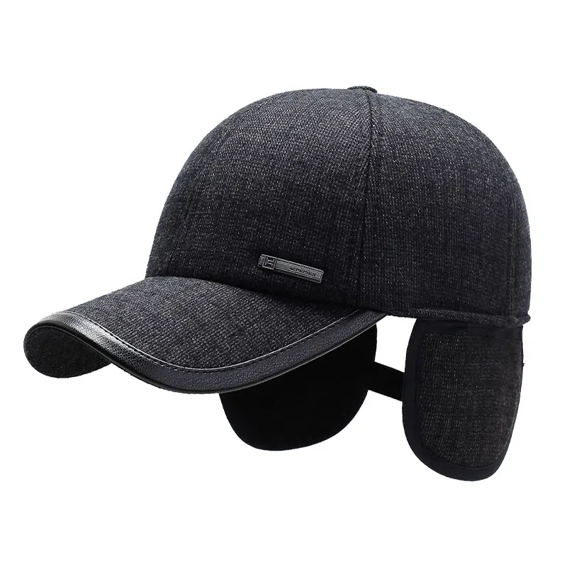 俞兆林 中年人秋冬帽子加长护耳可折叠老人帽男士户外骑行厚实防风防寒贝雷帽可调节棉棒球帽 保暖 鸭舌帽 男款