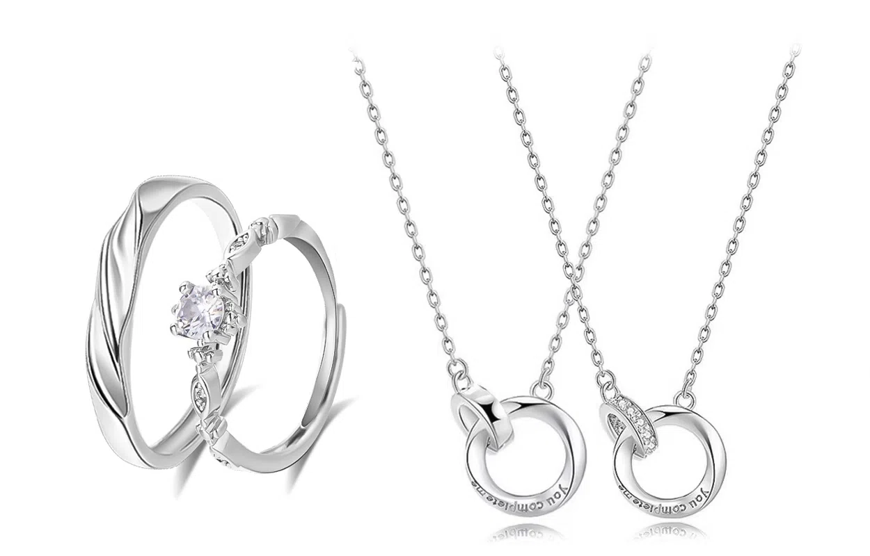 牧言 冷淡风简约小众设计高级感 褶皱素圈水滴交织对戒可调节指环 合金 莫比乌斯戒指 男女同款情侣款