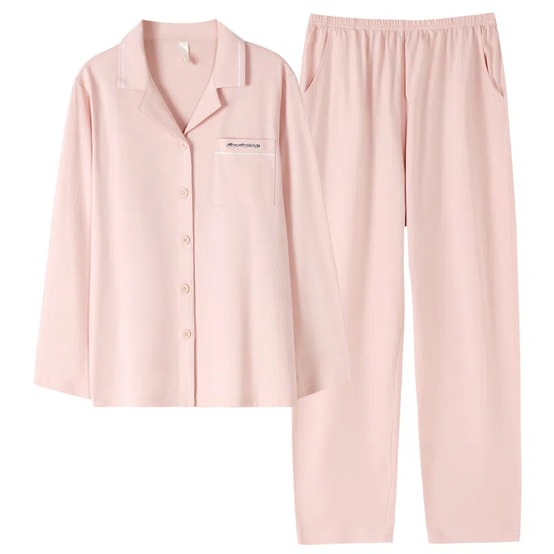 莫代尔 休闲舒适开衫纯色长袖长裤家居服可外穿睡衣套装 女款 水蜜桃