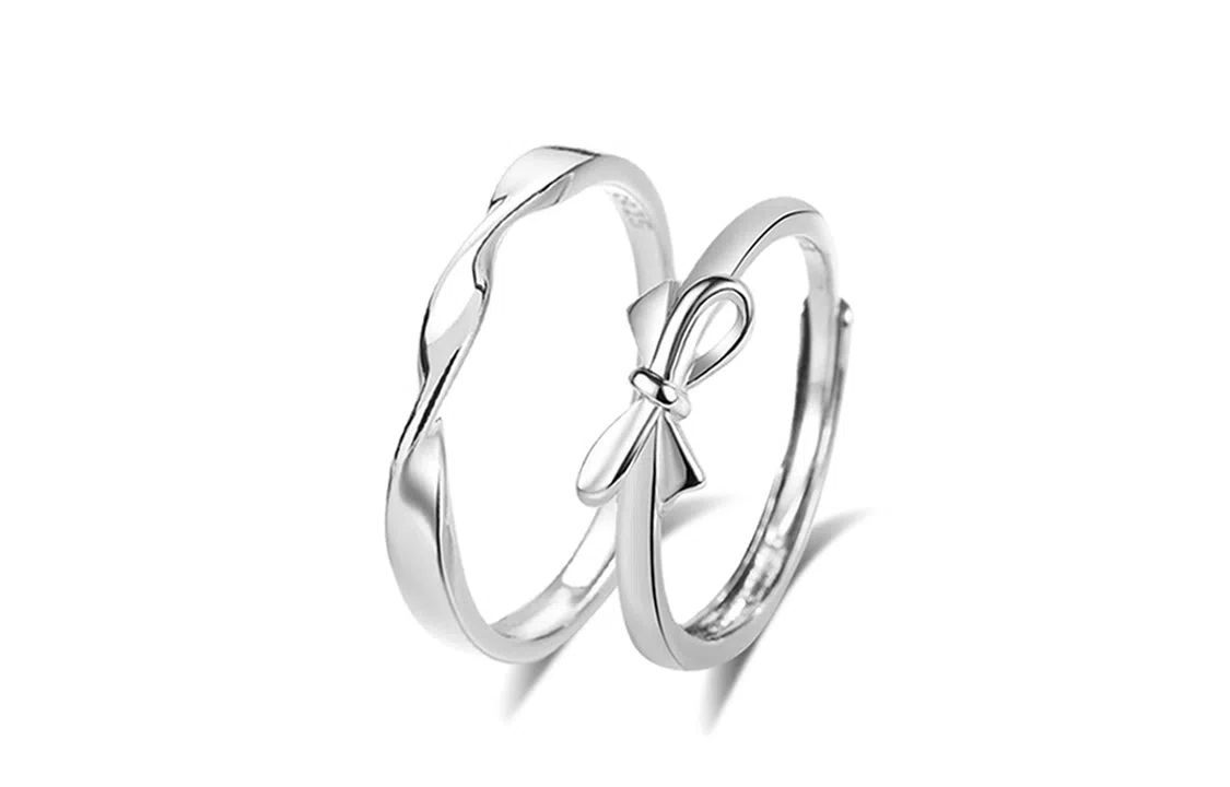 牧言 简约小众高级感 蝴蝶结对戒可调节日常百搭指环 莫比乌斯戒指 男女同款情侣款
