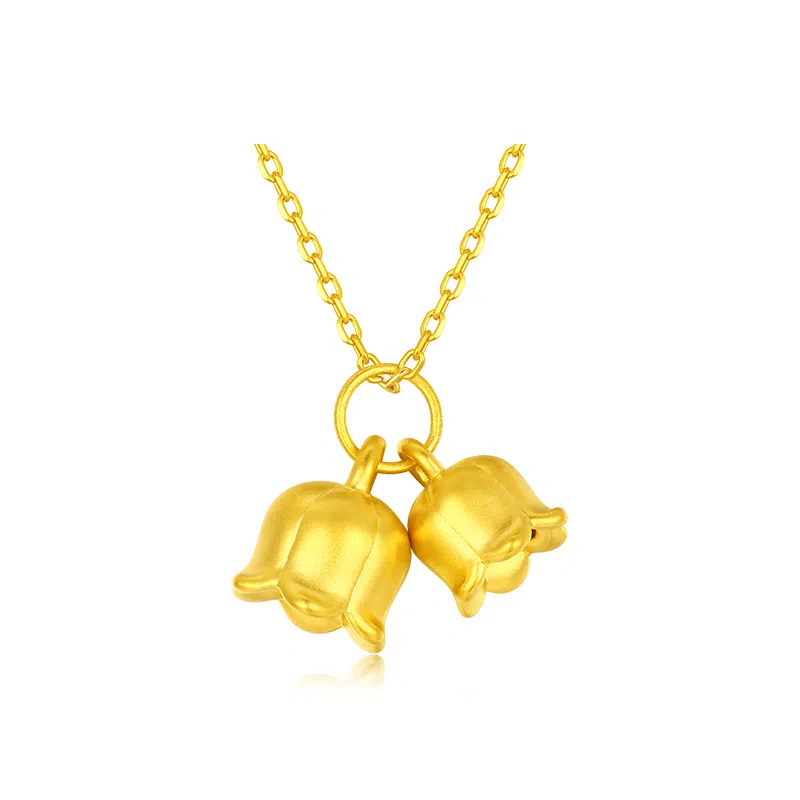 中国黄金 珍·尚银 幸福铃兰项链 小众高级感可调节 时尚简约 足金 按克计价 黄金吊坠 女款 女神 母亲礼物礼盒