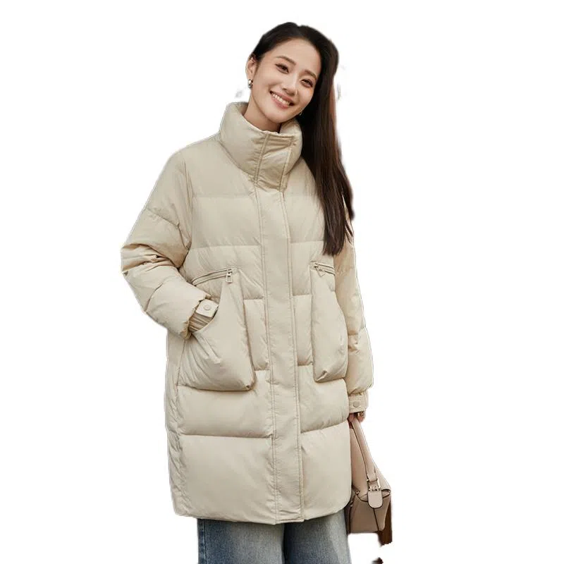 鸭鸭 韩版立领中长款加厚宽松休闲保暖羽绒服 女款