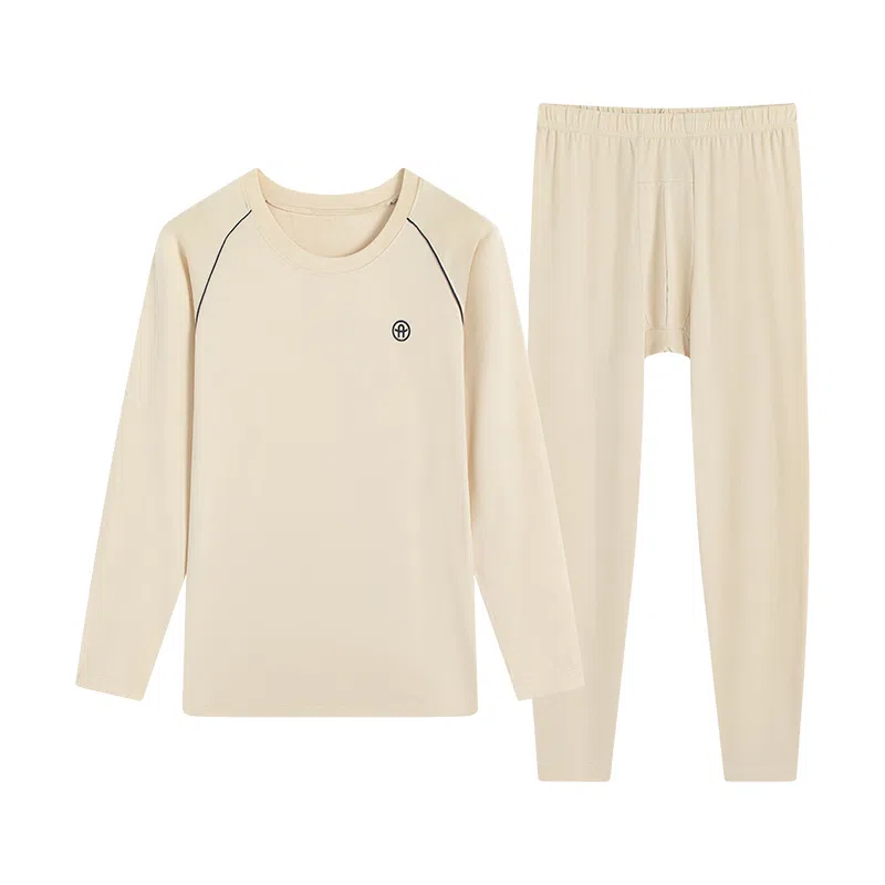 贴身领域 纯棉时尚可外穿圆领抗菌长袖秋衣秋裤打底衫青少年青年保暖内衣套装 男款