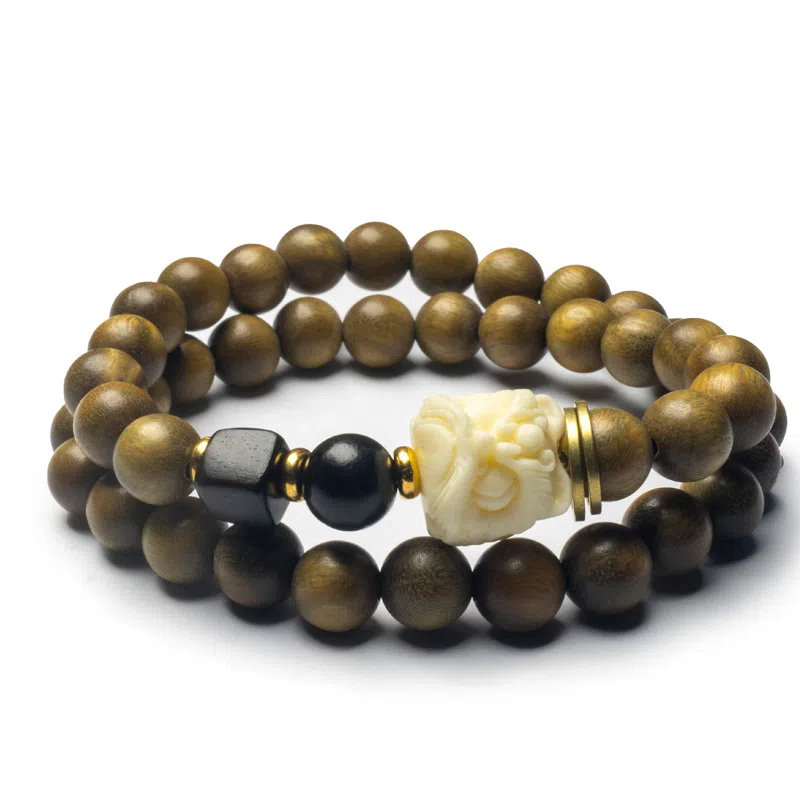 周帝王 高品质 吉祥佛珠文玩盘串珠 新中式国风双层素圈小众平安招财纳福转运 檀木 双圈手串 男女同款情侣款 檀木