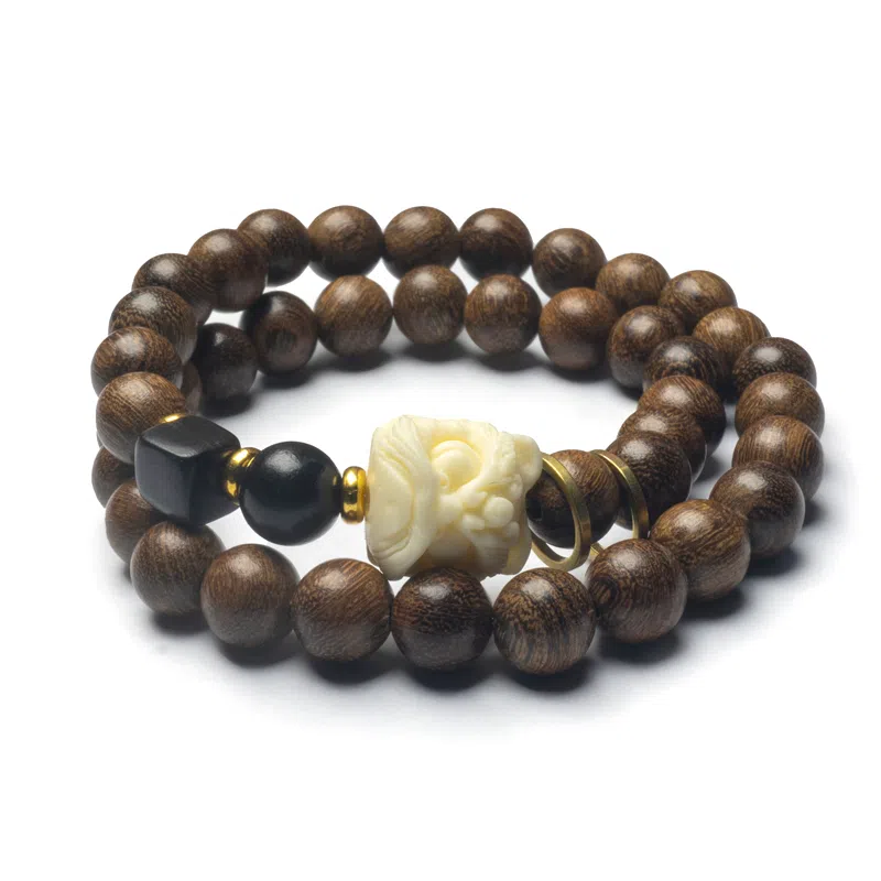 周帝王 高品质 吉祥佛珠文玩盘串珠 新中式国风双层素圈小众平安招财纳福转运 檀木 双圈手串 男女同款情侣款 檀木