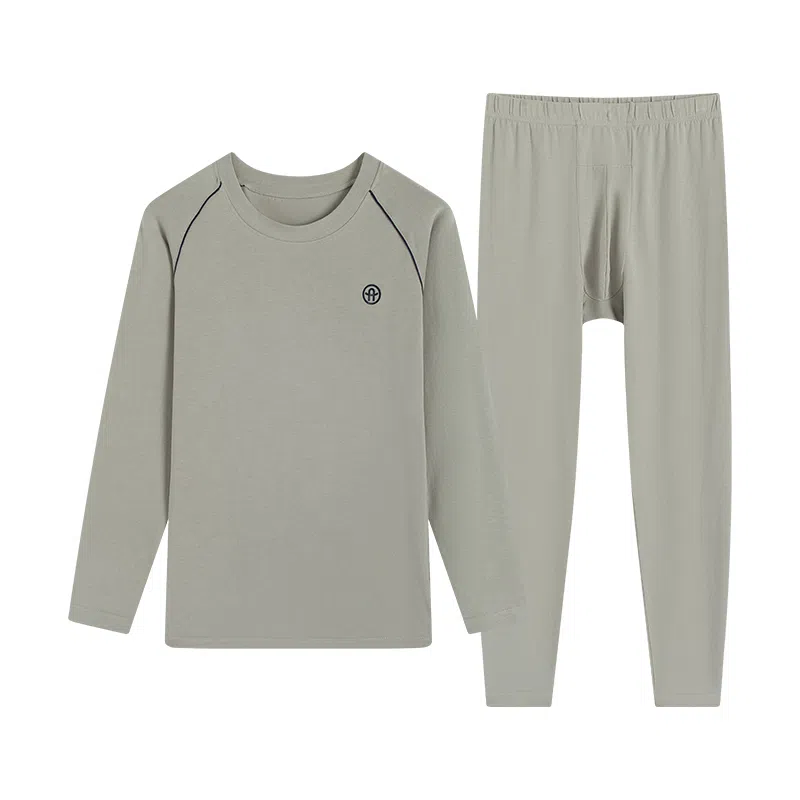 贴身领域 纯棉时尚可外穿圆领抗菌长袖秋衣秋裤打底衫青少年青年保暖内衣套装 男款