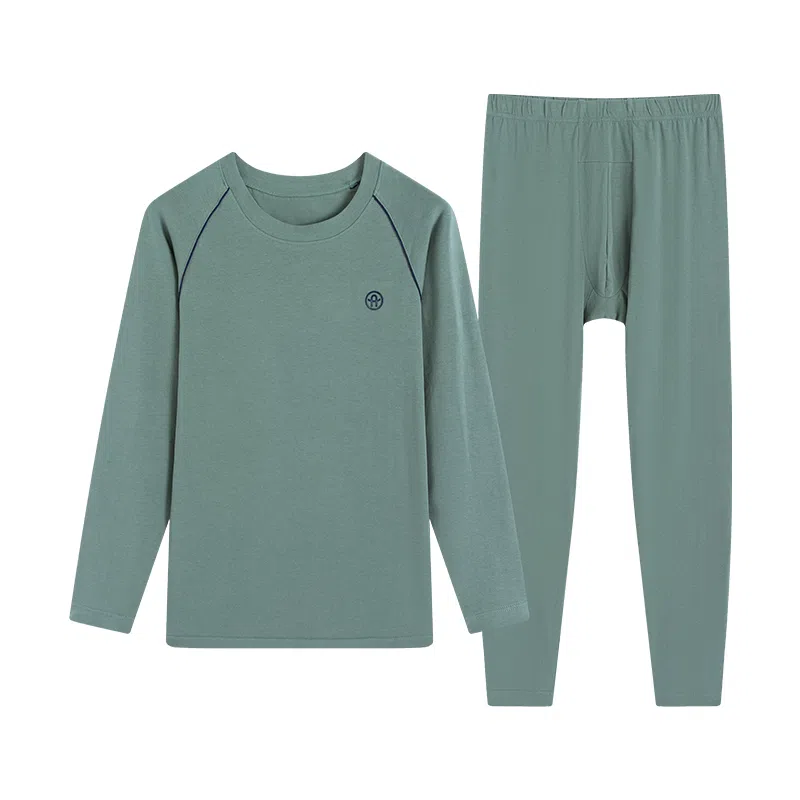贴身领域 纯棉时尚可外穿圆领抗菌长袖秋衣秋裤打底衫青少年青年保暖内衣套装 男款