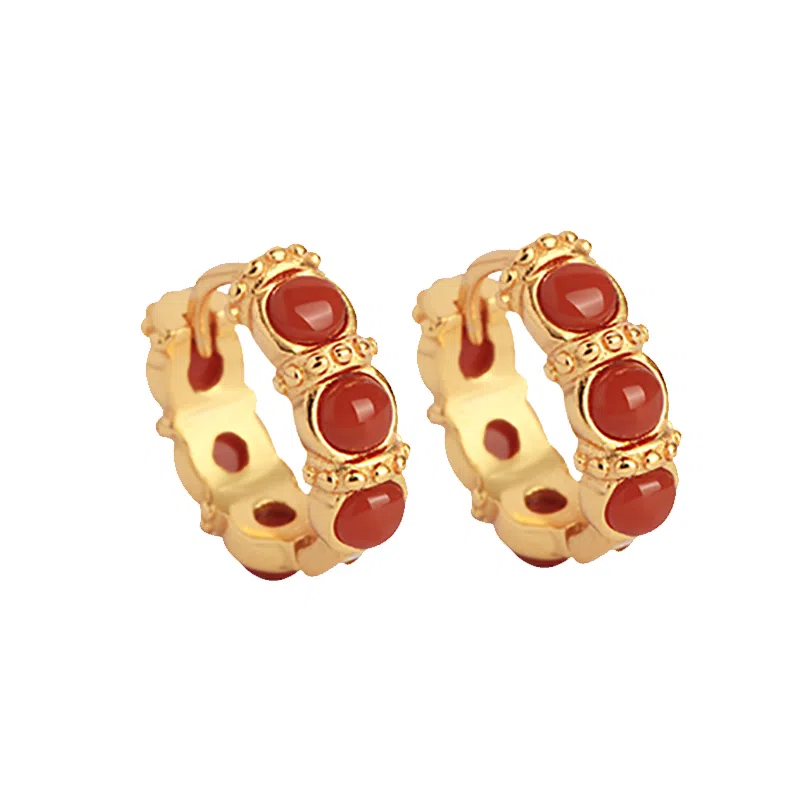 小银匠 红色中国风复古高级感轻奢 玛瑙 玉石耳环 女款