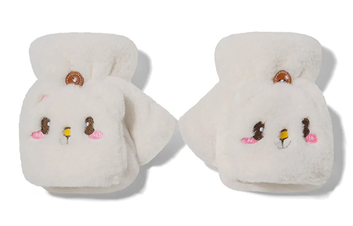 优幽兰 半露指可爱毛绒防风防寒户外骑车保暖加厚露指可翻盖 设计感卡通学生穿搭护手 绒线手套 女款