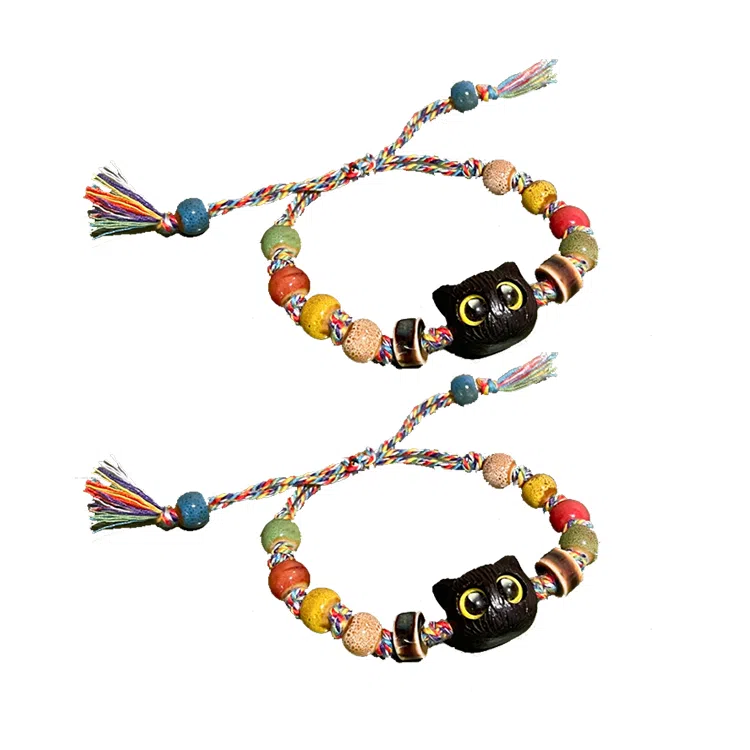 华髻 新中式串珠猫咪 轻奢小众高级设计感 陶瓷 手链 男女同款情侣款