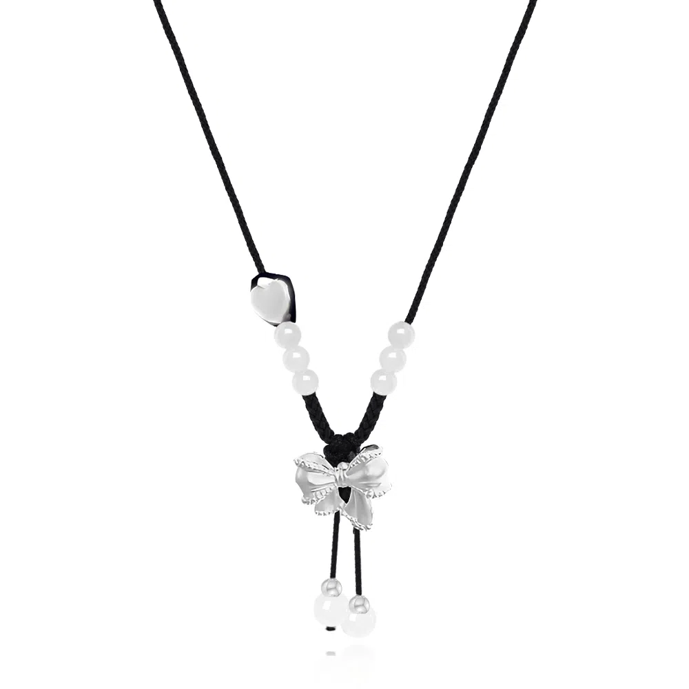 饰伴 蝴蝶结森系小清新甜美公主蝴蝶结 小众设计手工编织绳流苏 项链 女款