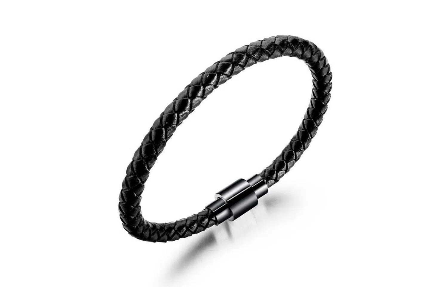 若觅 黑丝皮革扭绳编织 生 低调简约内敛 人造皮革，钛钢 手环 男款