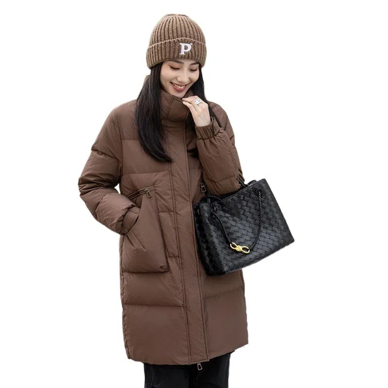 鸭鸭 韩版立领中长款加厚宽松休闲保暖羽绒服 女款