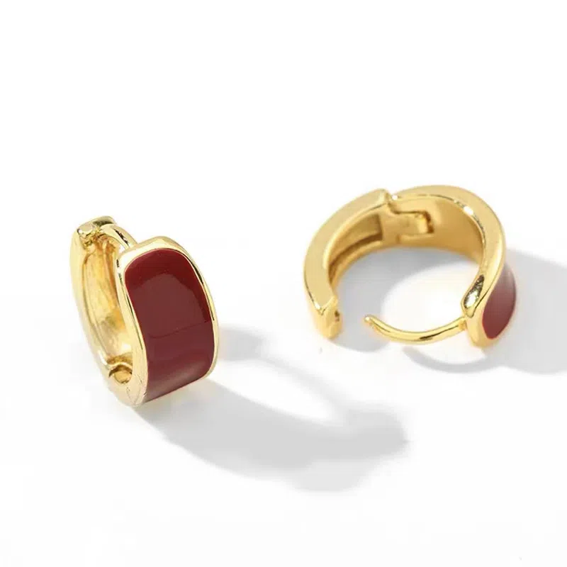 尚先生 法式茶歇手工滴釉气质设计感冷淡风耳扣耳圈 铜 耳环 女款