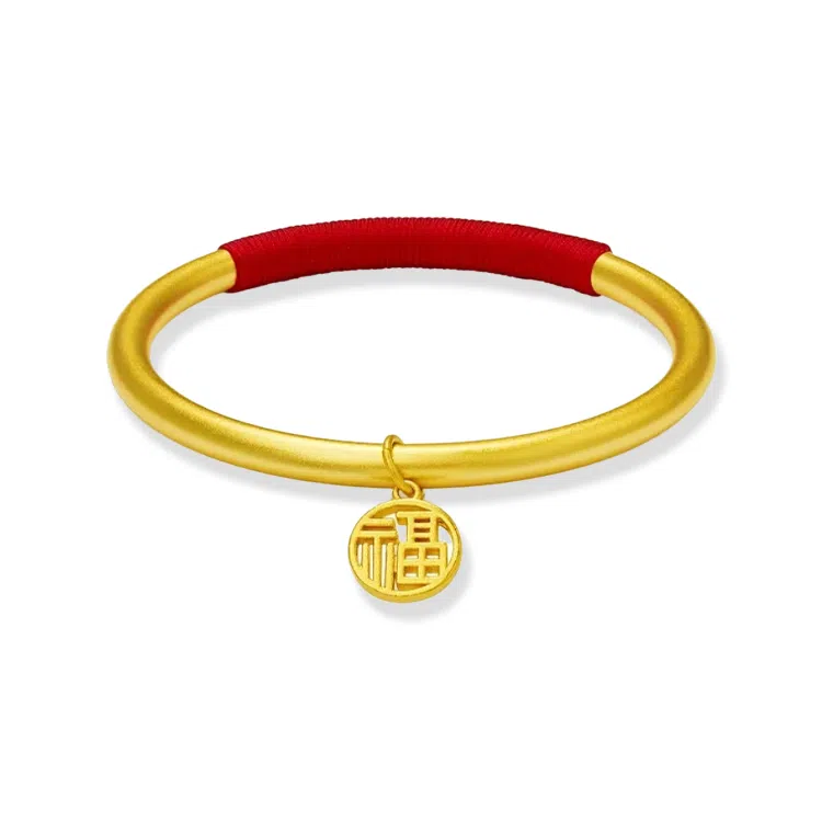 重庆金店 国潮新中式轻奢精致简约小众设计高级感古法新中式复古福牌 合金 手镯 男女同款情侣款