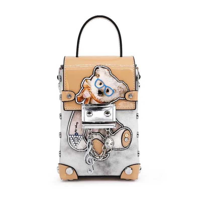 蒽薆 小熊 牛皮拼超纤 手机包 女款 银蓝色