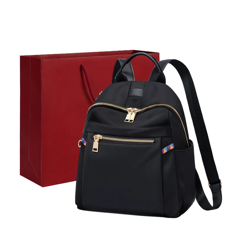 老人头 轻便实用休闲 尼龙 双肩包 女款 黑色