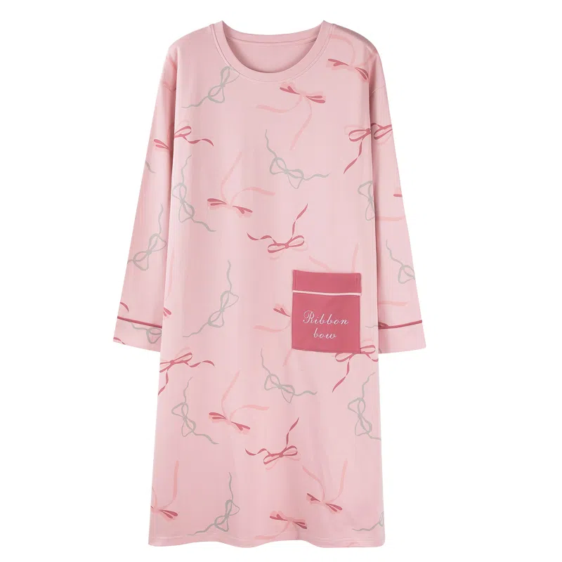 莫代尔 轻盈耐磨微弹透气吸湿排汗柔软长袖睡裙 女款 粉色