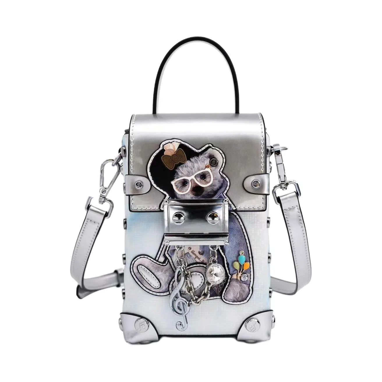 蒽薆 小熊 牛皮拼超纤 手机包 女款 银蓝色