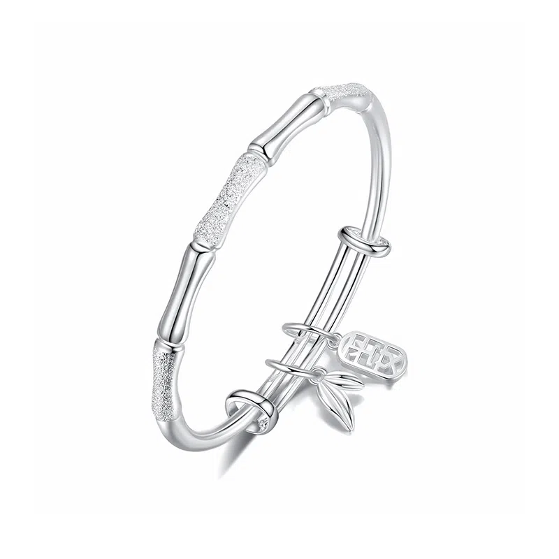 银千惠 竹愿平安 新中式竹报平安节节高升竹节镯子 学业上岸镂空福牌竹叶流苏手环 小众清冷感推拉款女友首饰 满天星竹韵 手镯 女款 礼盒