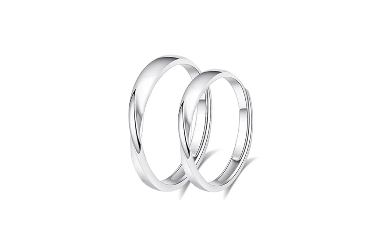 牧言 冷淡风简约小众设计高级感 光面素圈交织扭绳对戒可调节指环 合金 莫比乌斯戒指 男女同款情侣款