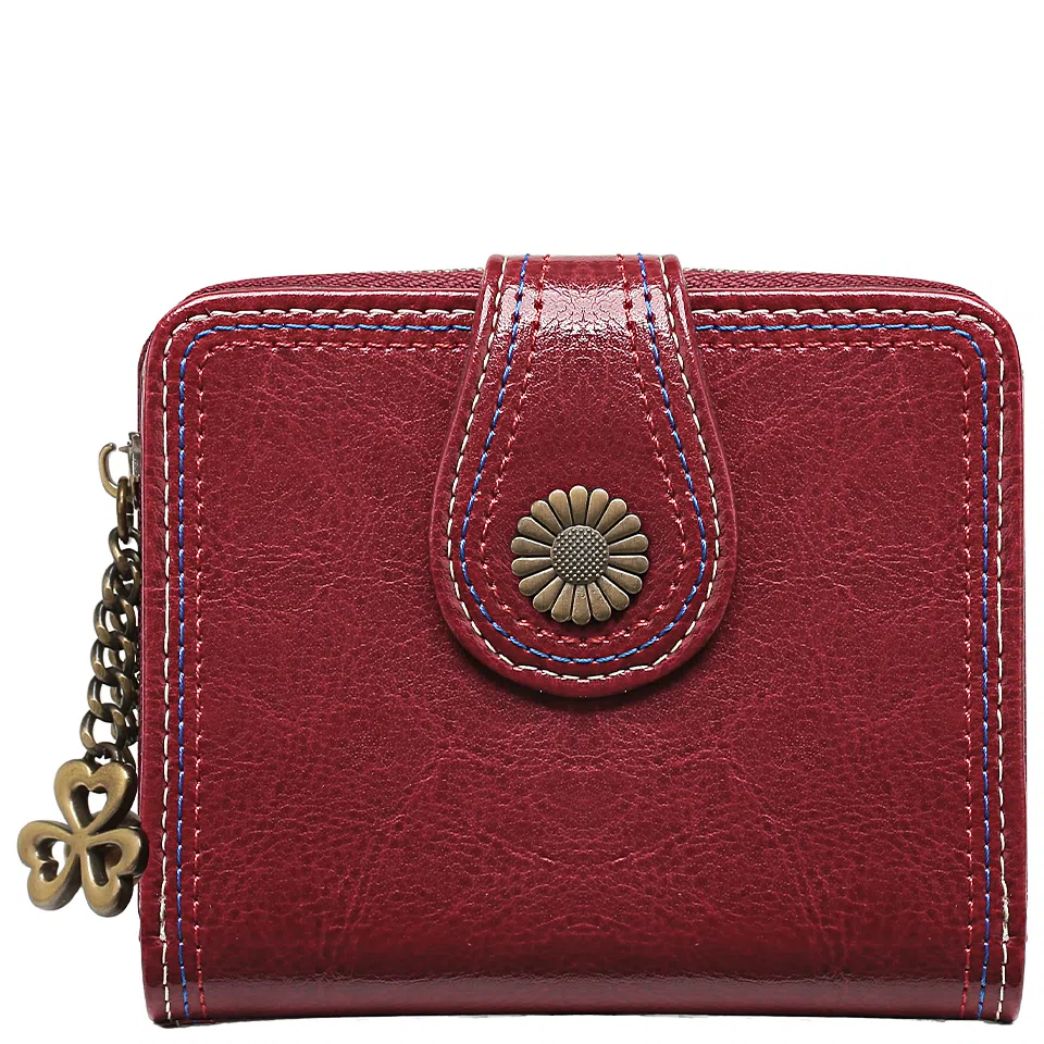 妙迪新款真皮短款女士折叠钱包 小众设计复古零钱包牛皮手拿包