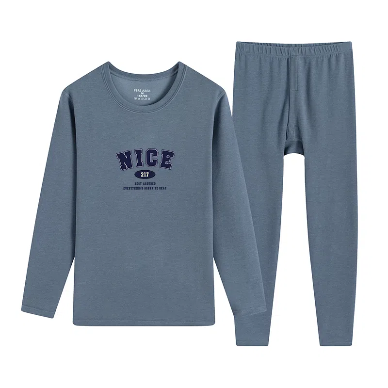 贴身领域 德绒青少年发热中厚加绒秋衣秋裤打底棉毛衫内衣保暖套装 男款