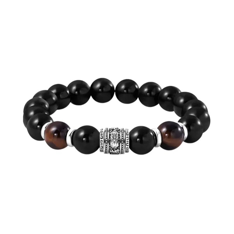 丰运阁 六字真言 国潮貔貅吞金兽复古事事顺利招财纳福平安喜乐 轻奢设计感 黑曜石 手串 男女同款情侣款