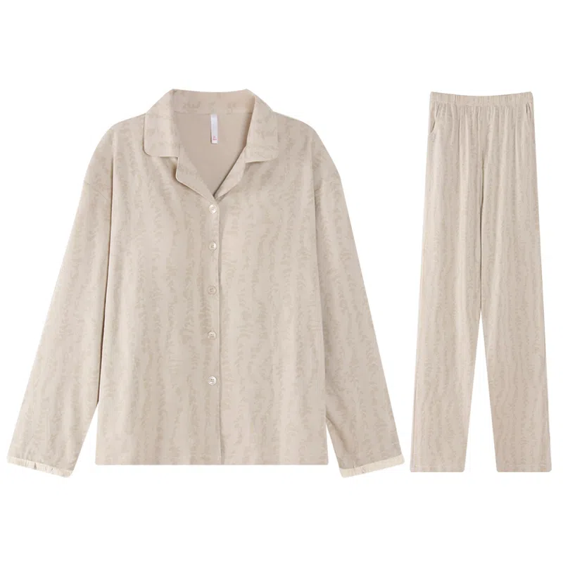 兰缪 舒适透气带胸垫长袖长裤可外穿家居服睡衣套装 女款 图色