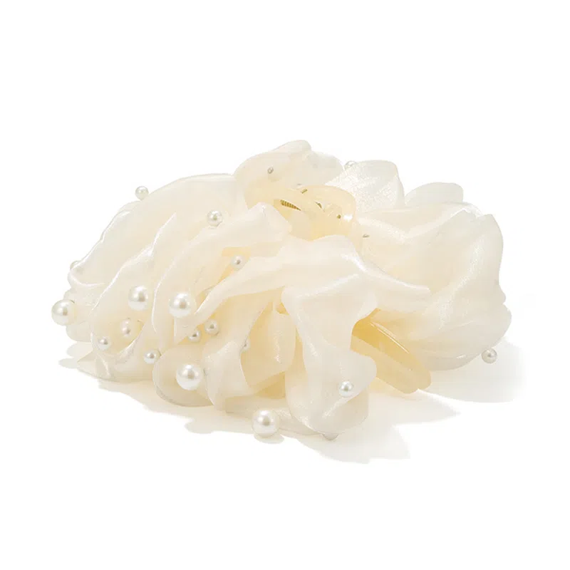 如花梦 双面网纱大号蝴蝶结发饰发夹 云朵泡泡后脑勺鲨鱼夹 高级感优雅轻奢盘发抓夹 女款