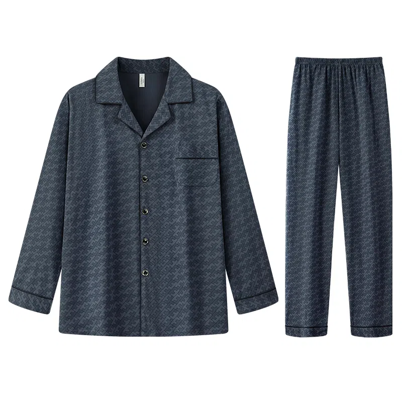 兰缪 休闲舒适亲肤长袖长裤家居服睡衣套装 男款 藏青色
