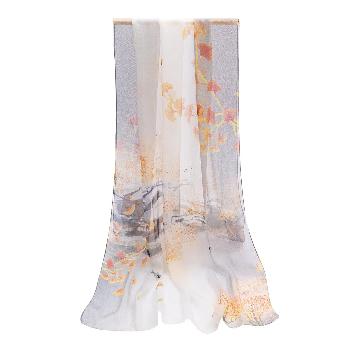 上海故事 春花秋月喷绘真丝长巾 桑蚕丝 丝巾 女款