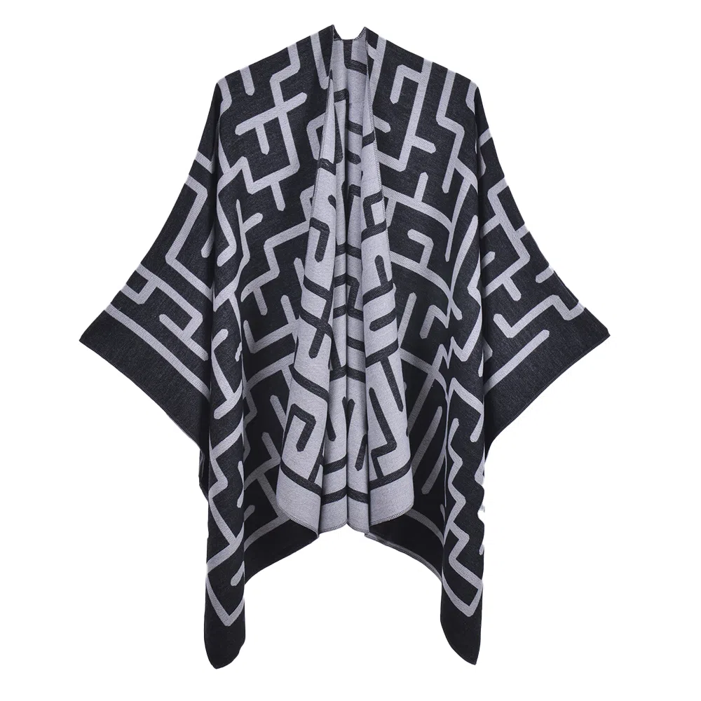 梦特娇 户外防风保暖高级双面双色混色几何图形百搭 披肩 女款