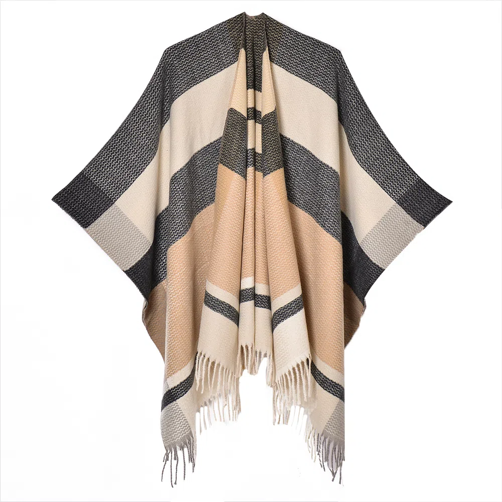 梦特娇 秋冬户外高级流苏波浪纹 披肩 女款