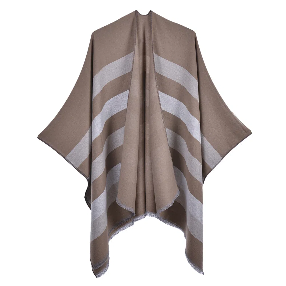 梦特娇 户外防风保暖高级双面双色混色几何图形百搭 披肩 女款