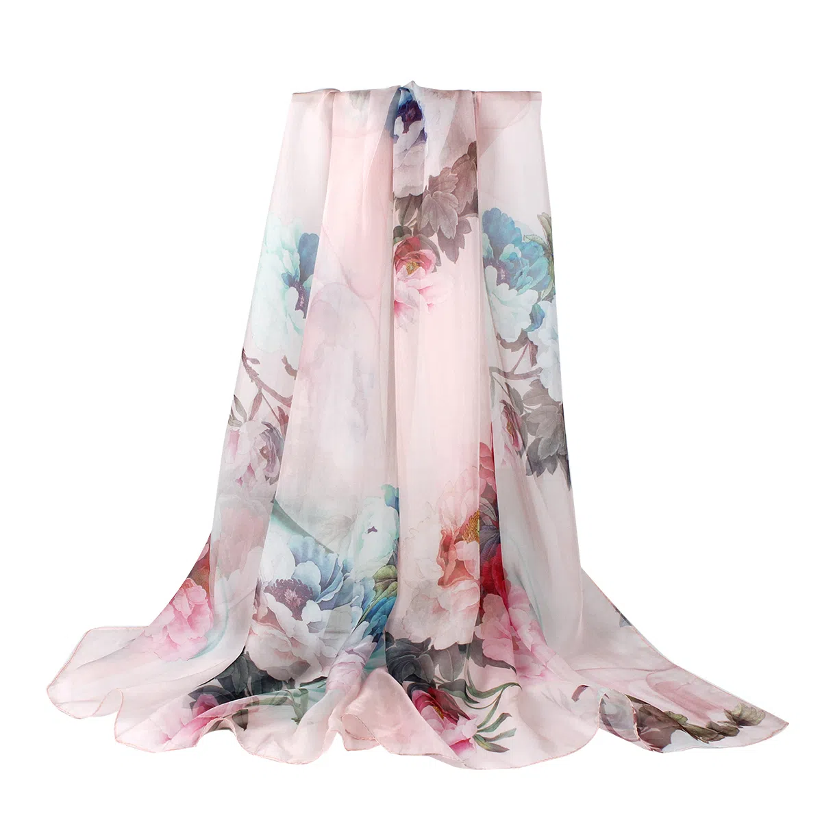 上海故事 春花秋月喷绘真丝长巾 桑蚕丝 丝巾 女款