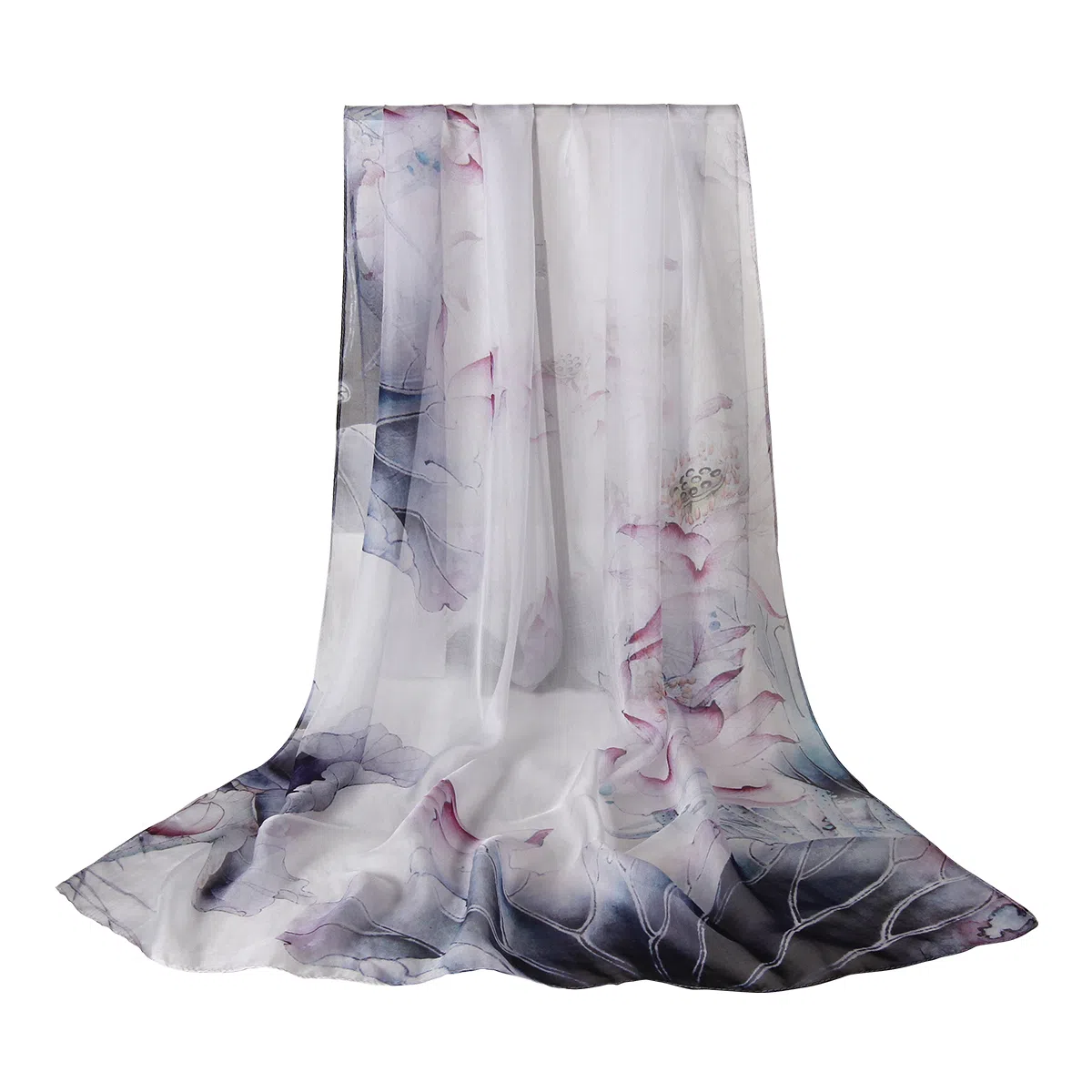 上海故事 春花秋月喷绘真丝长巾 桑蚕丝 丝巾 女款