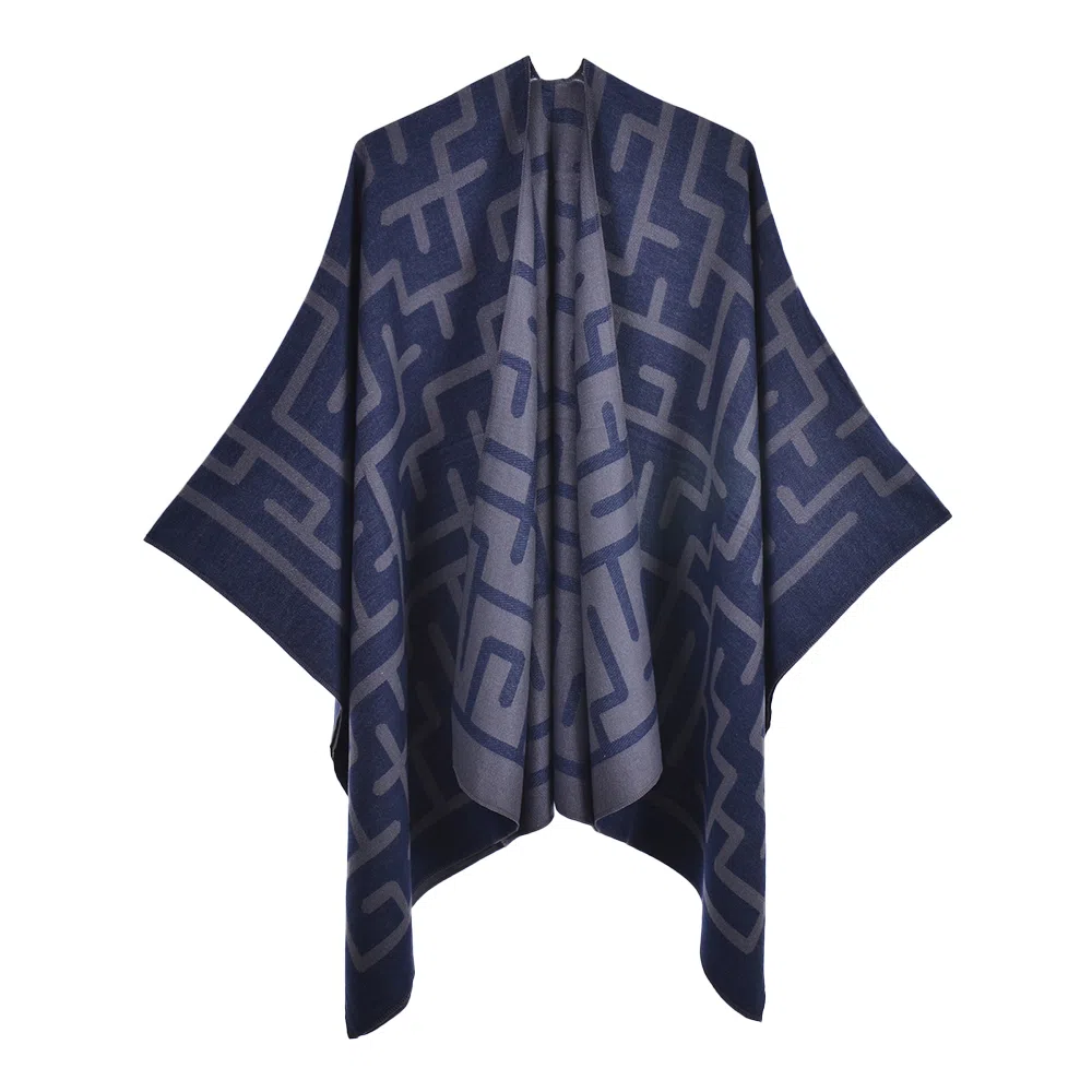 梦特娇 户外防风保暖高级双面双色混色几何图形百搭 披肩 女款