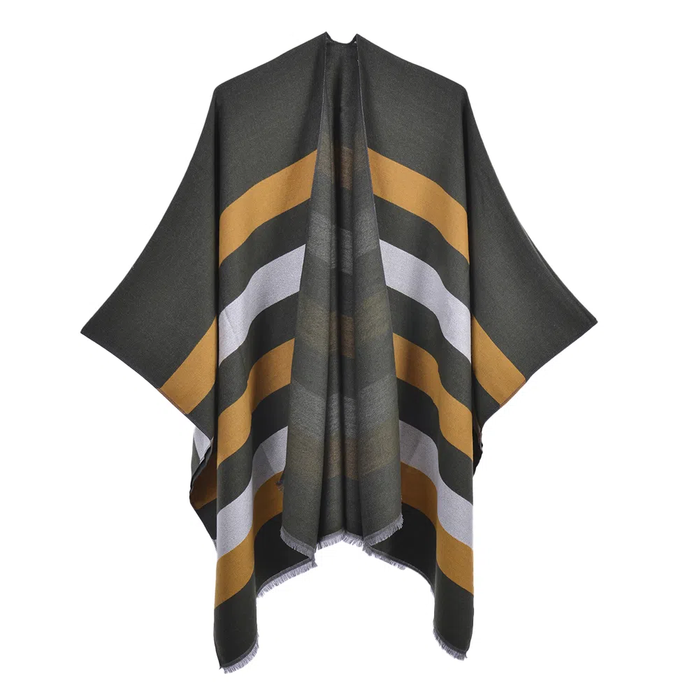 梦特娇 户外防风保暖高级双面双色混色几何图形百搭 披肩 女款