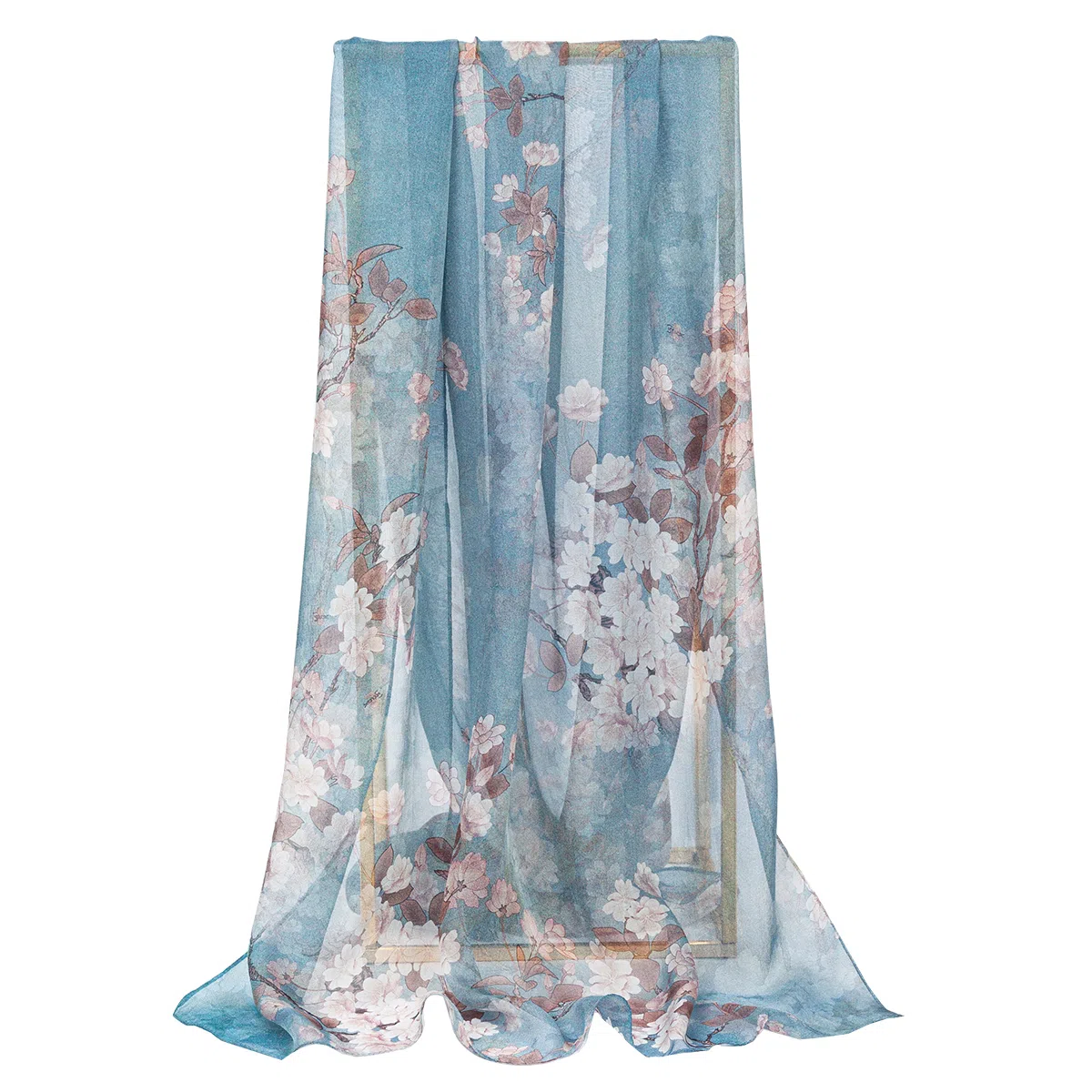 上海故事 春花秋月喷绘真丝长巾 桑蚕丝 丝巾 女款