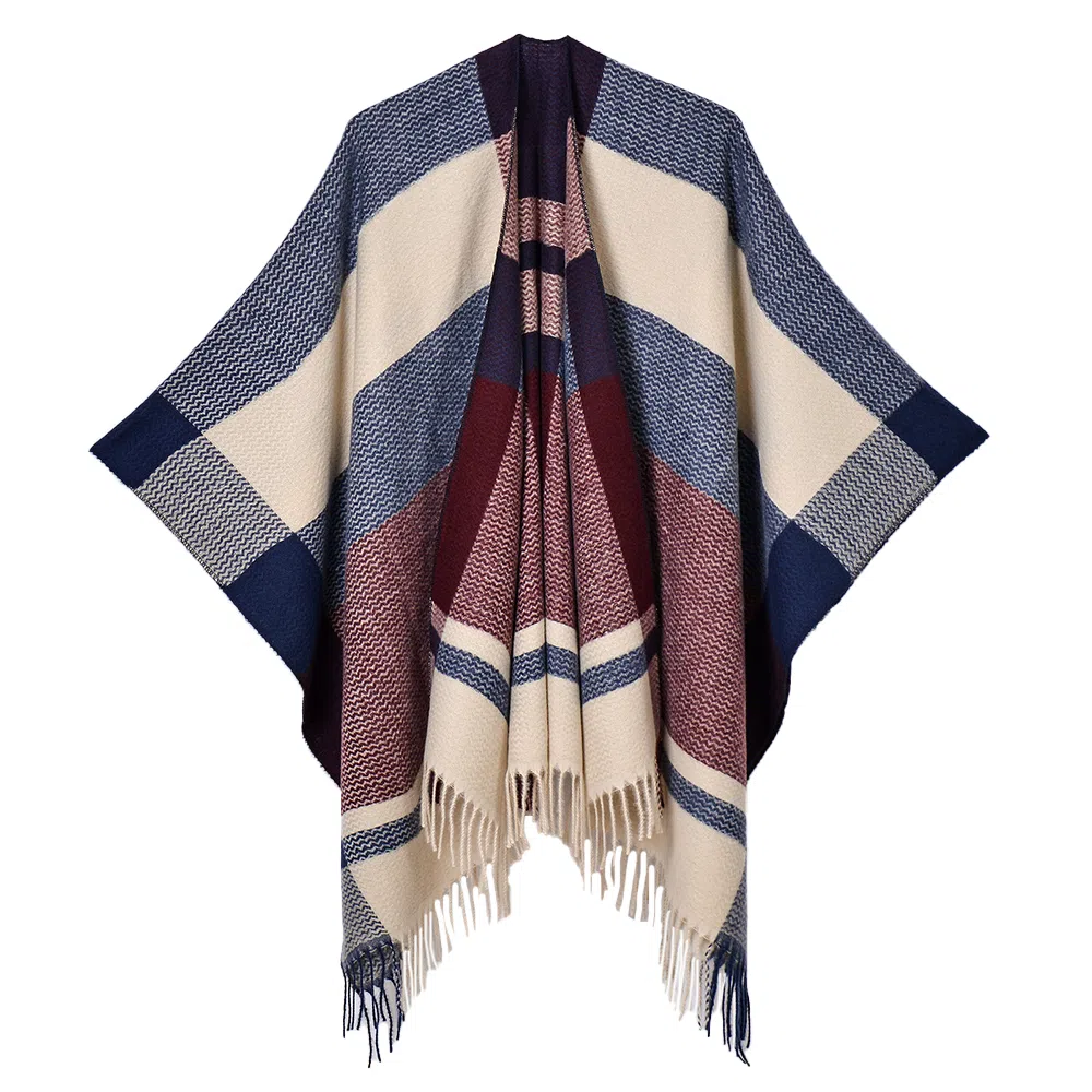 梦特娇 秋冬户外高级流苏波浪纹 披肩 女款