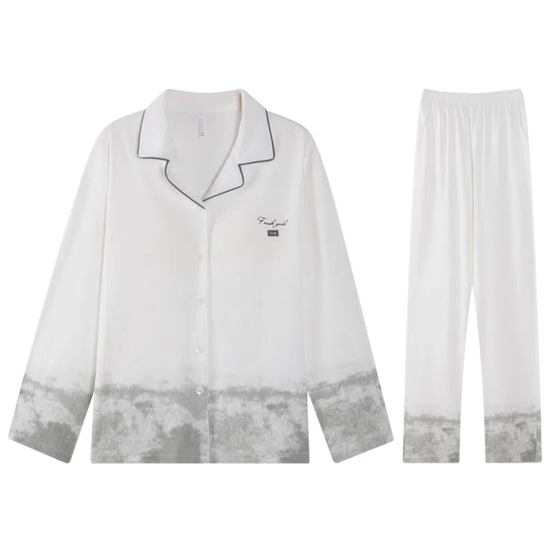 兰缪 舒适休闲透气带胸垫长袖长裤可外穿家居服睡衣套装 女款 图色