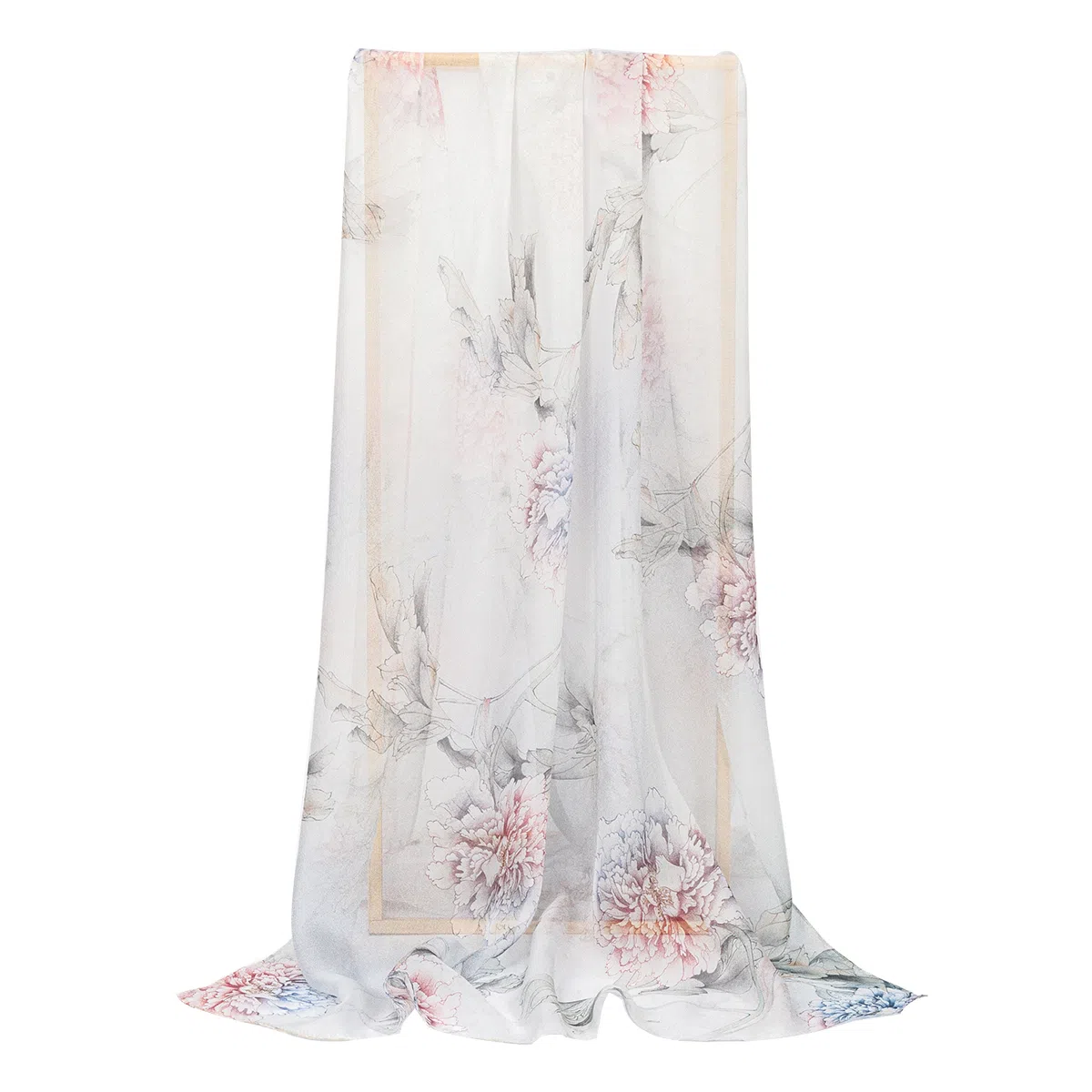 上海故事 春花秋月喷绘真丝长巾 桑蚕丝 丝巾 女款