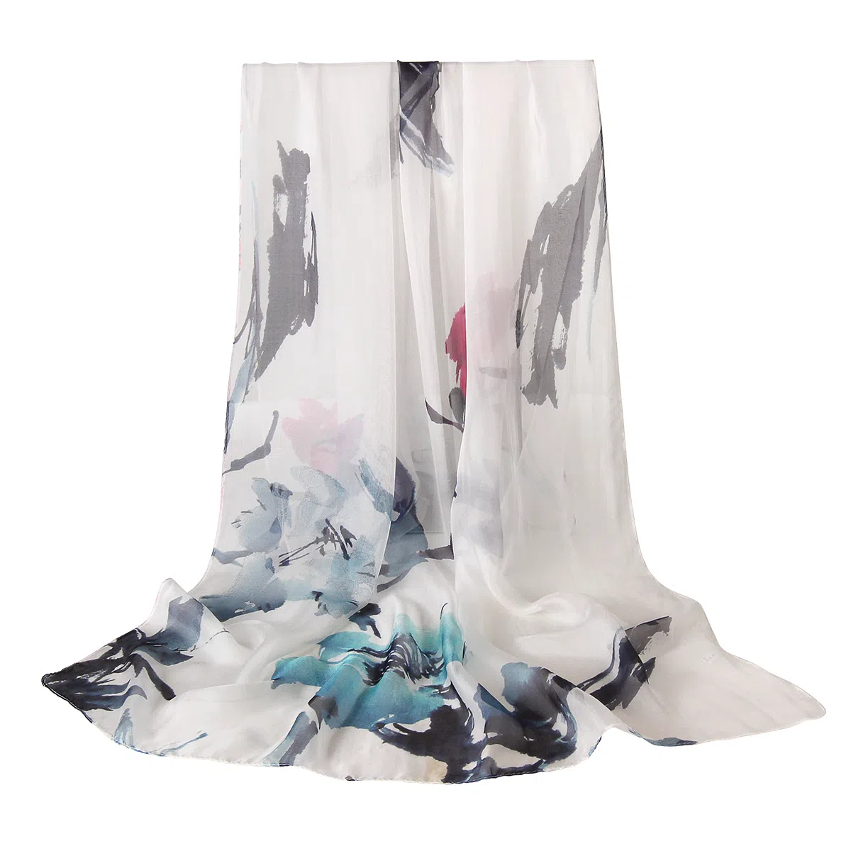 上海故事 春花秋月喷绘真丝长巾 桑蚕丝 丝巾 女款