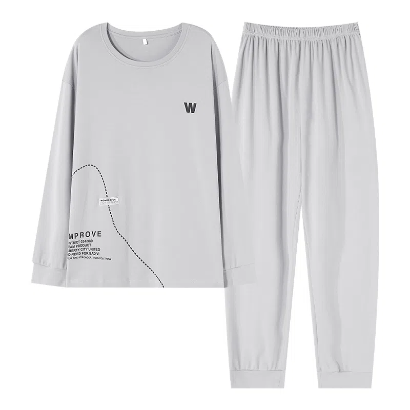 莫代尔 轻盈吸湿排汗舒适亲肤耐磨柔软微弹透气可居家休闲可外穿长袖长裤睡衣套装 男款 浅灰色
