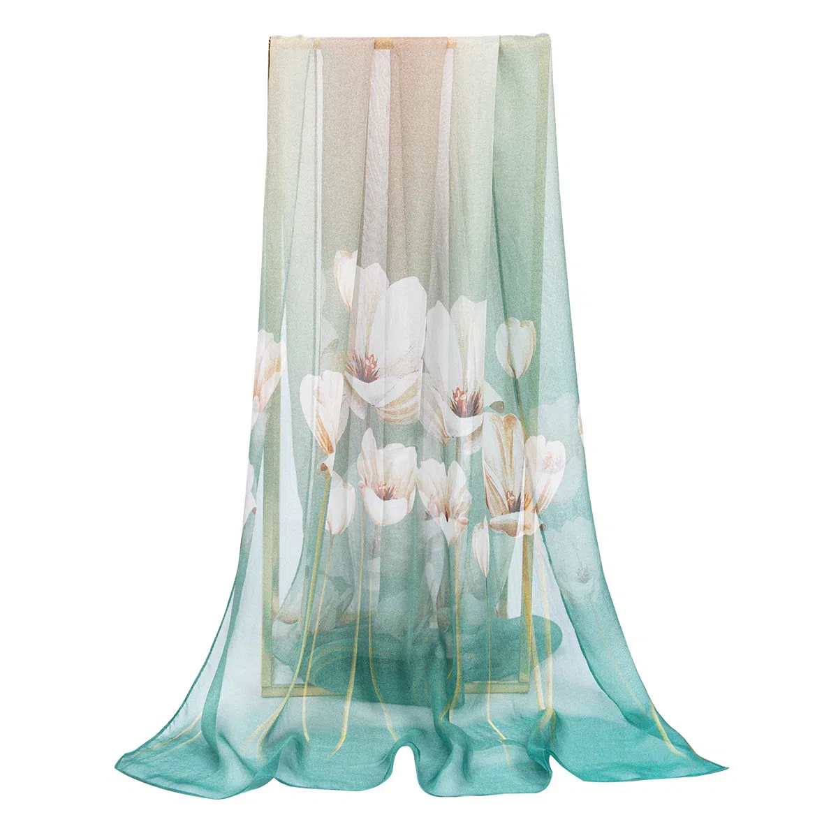 上海故事 春花秋月喷绘真丝长巾 桑蚕丝 丝巾 女款