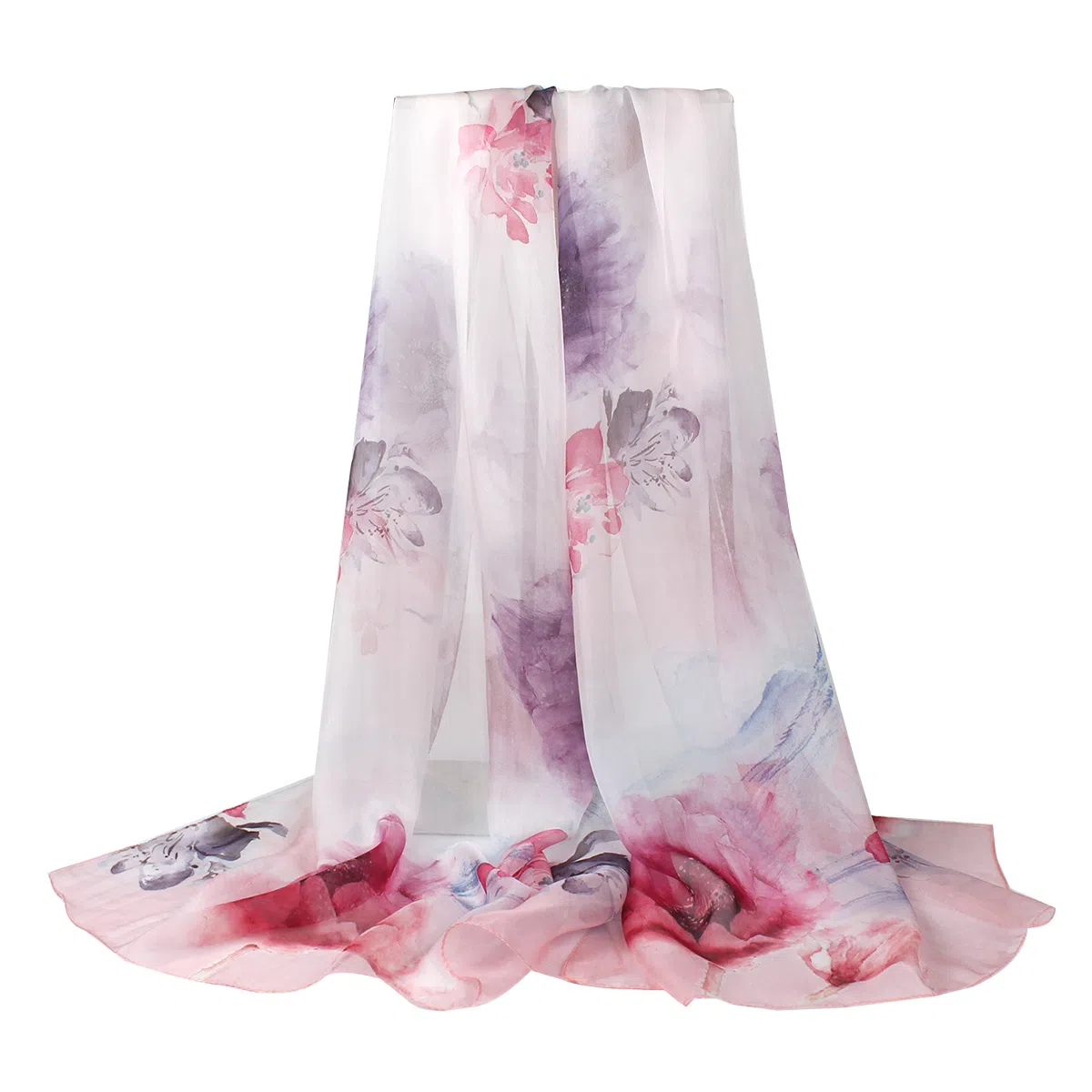 上海故事 春花秋月喷绘真丝长巾 桑蚕丝 丝巾 女款