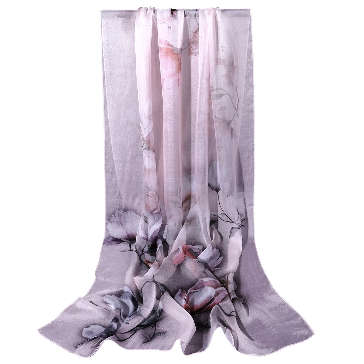 上海故事 春花秋月喷绘真丝长巾 桑蚕丝 丝巾 女款